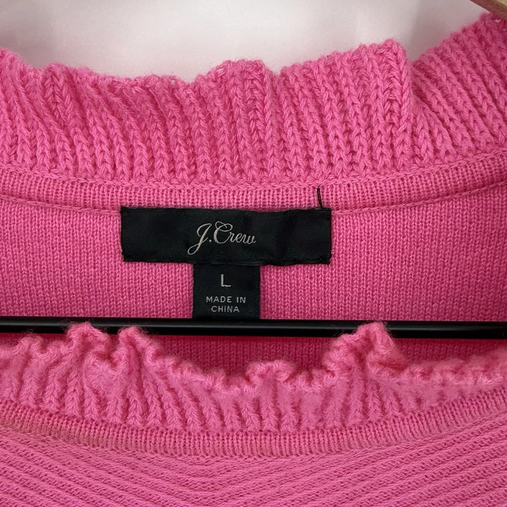 J. Crew Women's Pink Ruffle Neck Sweater Size Large Long Sleeve Knit Wool Blend